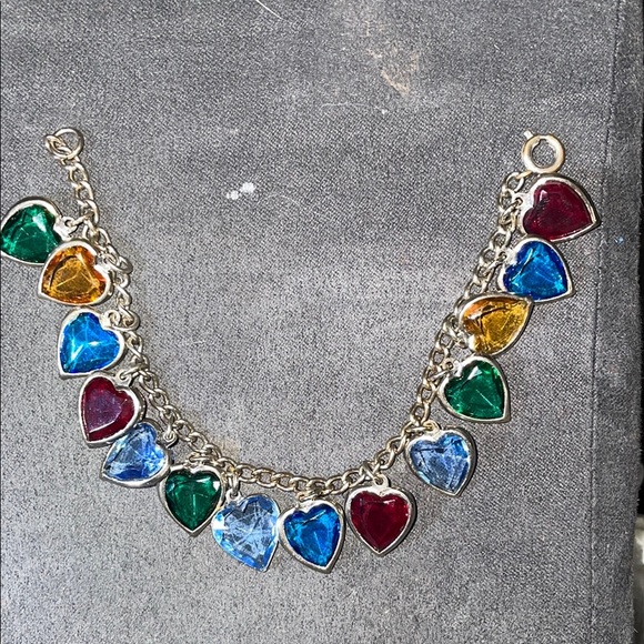 Vintage Multicolor glass Heart Charm Bracelet - Picture 1 of 5